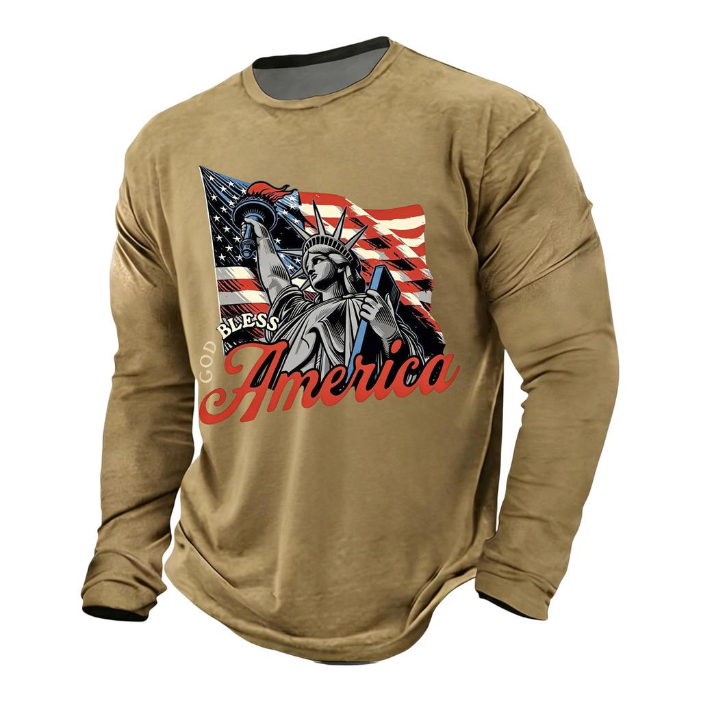 Men's Casual Long Sleeve Shirt Graphic Print Independence Day Style Lettering Design Crew Neck Comfortable Fit