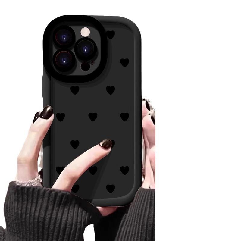 Full Screen Black Love Suitable for Apple 16promax Mobile Phone Painted IPhone 14pro Silicone Puff 15/13
