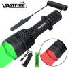 Tactical Hunting Flashlight Red Green LED Waterproof Flashlight Torch Outdoor Lighting with Gun Mount +Switch Rechargeable Lamp