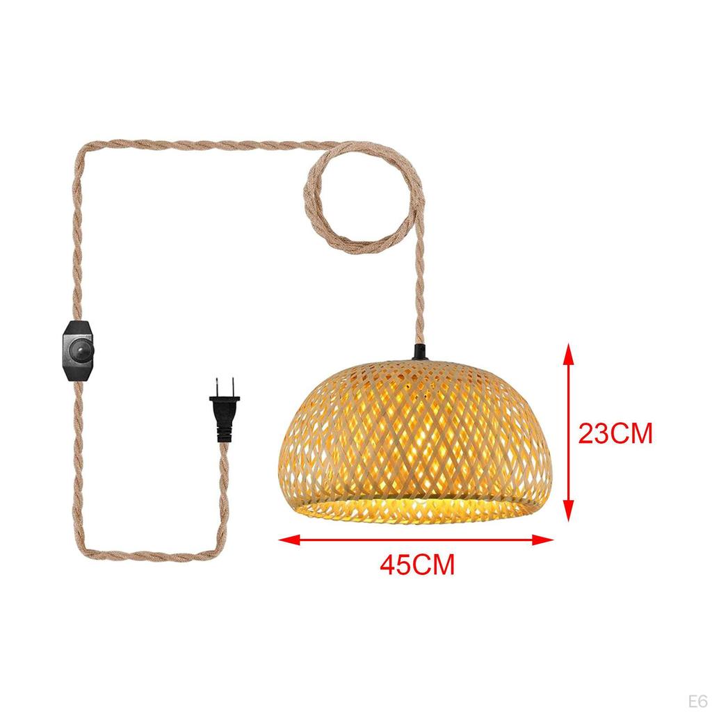 Hanging Light Fixture with Plug for Kitchen, Hotel, Bedroom Using Hemp Rope
