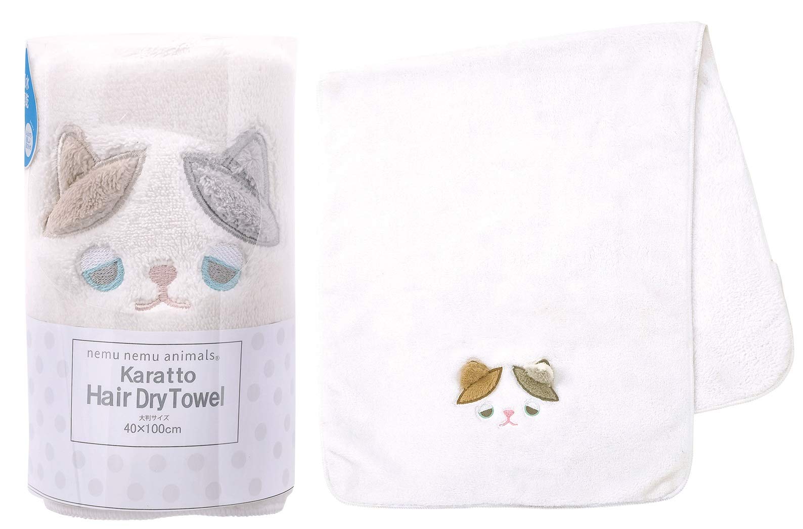 

Livheart Hair Drying Towel, Sleepy, Absorbent, Dry, Calico Cat Yuzu Design (100cm Total Length), Soft, Quick-Drying, 78282-10