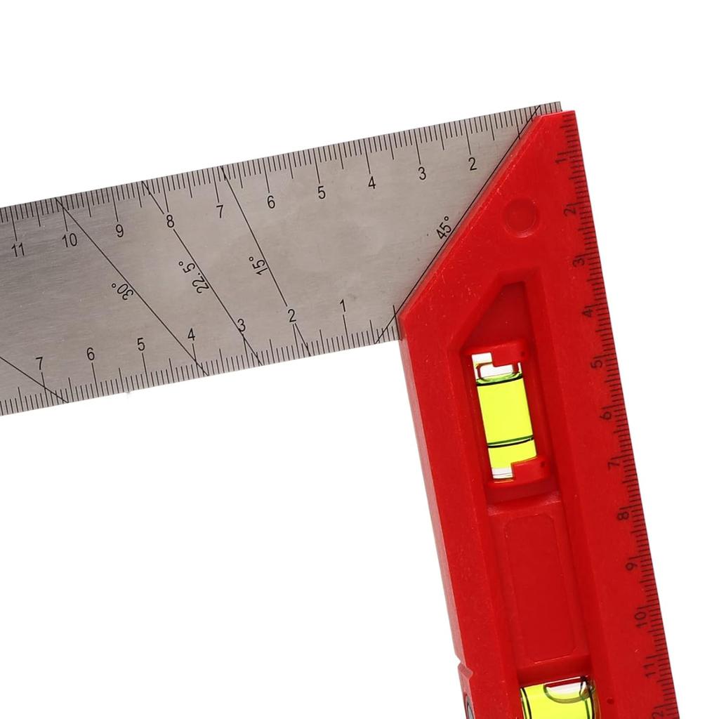 Accurate Woodworking Square, Scale Carpentry Measuring Marking Ruler Stainless Steel with Level Bubble for Marking for Carpenter(7 9in)