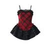 Girls French Plaid Suspender Dress Short Tutu Dress Sweet and Spicy Wind Red Haige Party Skirt