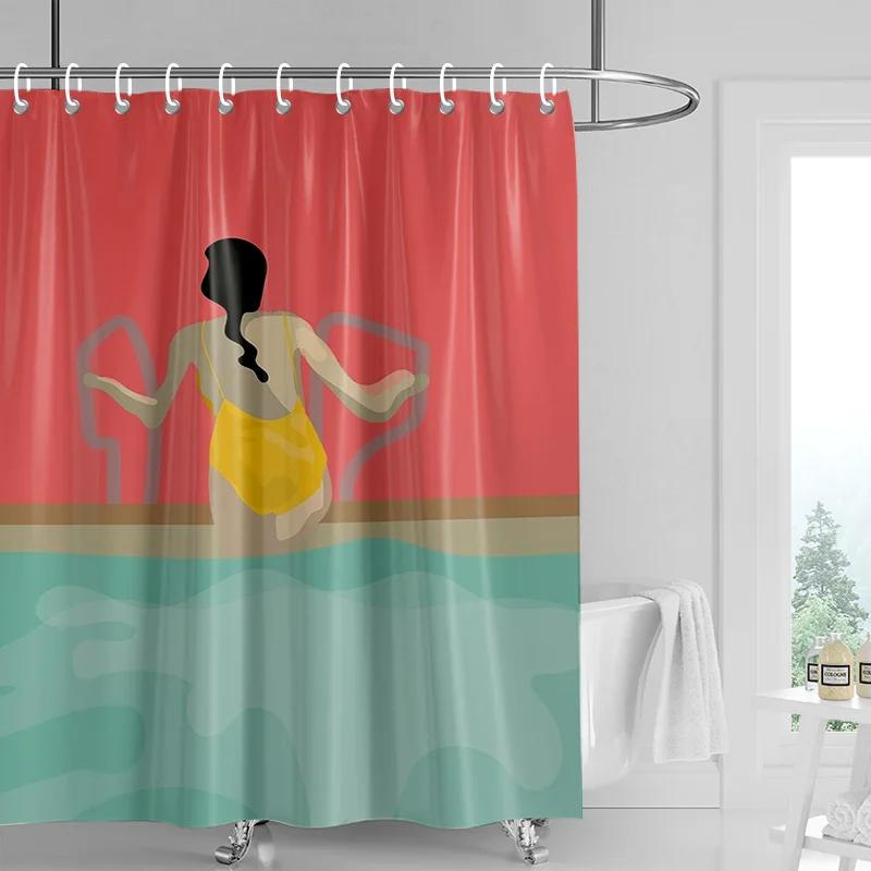 Abstract Art Illustration Bathroom Shower Curtain Waterproof Fabric Modern Nordic Bathroom Curtain Shower Curtain 180x200cm