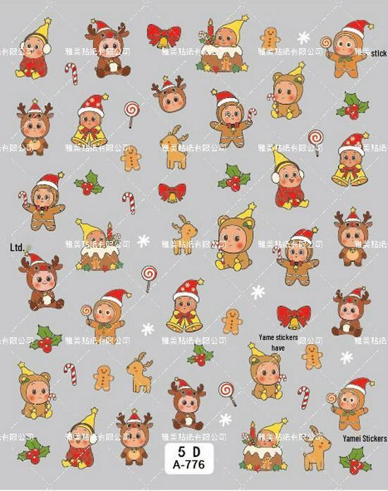 5D Embossed Star & Cartoon Nail Art Stickers for Christmas