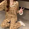 Sweet Cute Plaid Cherry Print Women's Pajamas Vintage Lace Button Design 2 Piece Set Pajamas Casual Home Wear