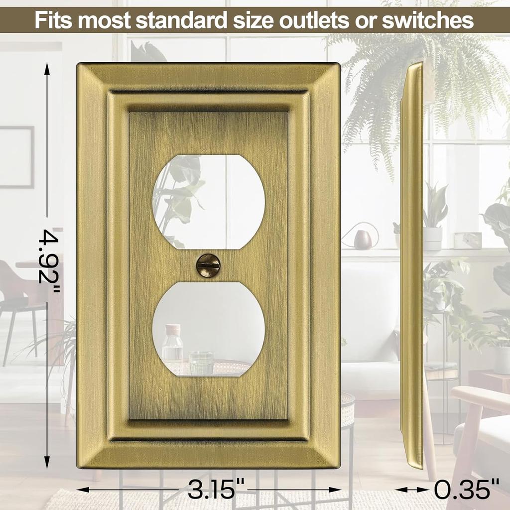 Metal Wall Plate for Electrical Outlets, Decorative Antique Brass Switch Plates Outlet Cover, Light Switch Cover Plate, 1-Gang Wall Plates (Duplex