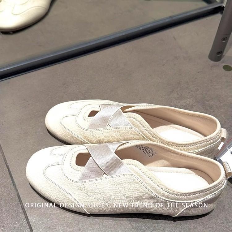 Leather inner height increase 5cm Mary Jane shoes 2025 new summer cross belt sports ballet versatile single shoes women