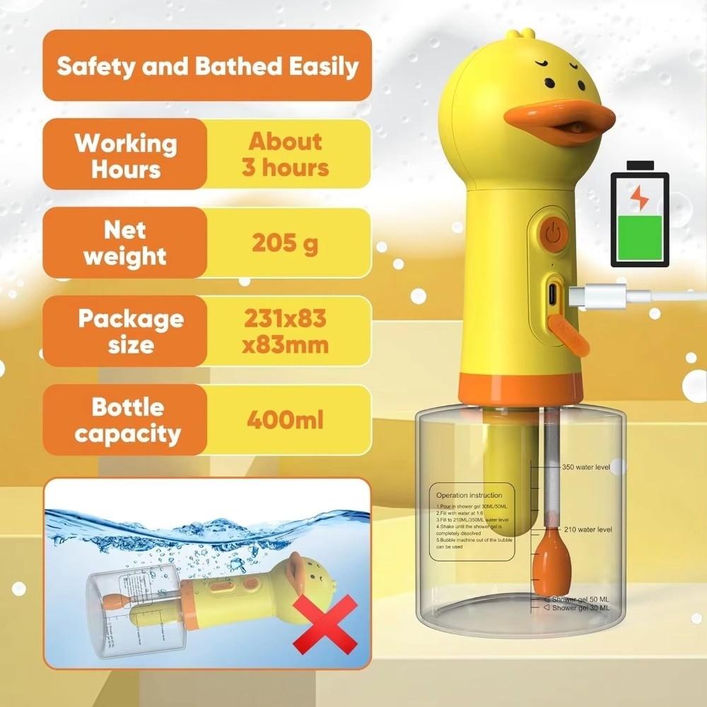 Portable Cute Duck Pet Cleaning Machine USB Charging Type-C Electric Foam Machine Foam Dispenser Cartoon Foam Machine Dog Cat