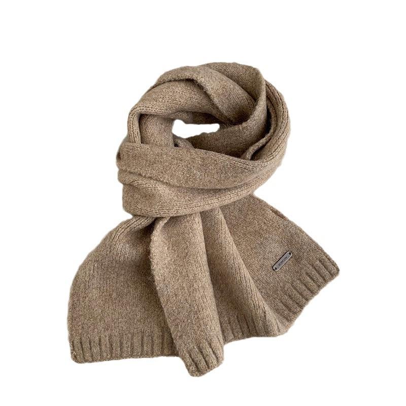 Korean Version Containing Wool Knitted Wool Solid Color Scarf for Women in Winter Thickened and Warm Versatile High End Cold Proof Scarf Trendy