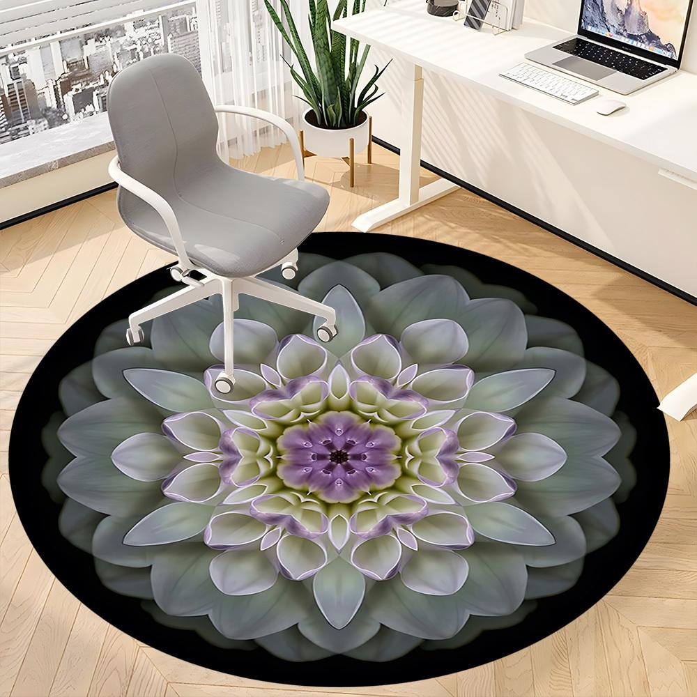 1pc Floral Mandala Chair Carpet for Office, Indoor Non Slip Washable Polyester Fiber Carpet,