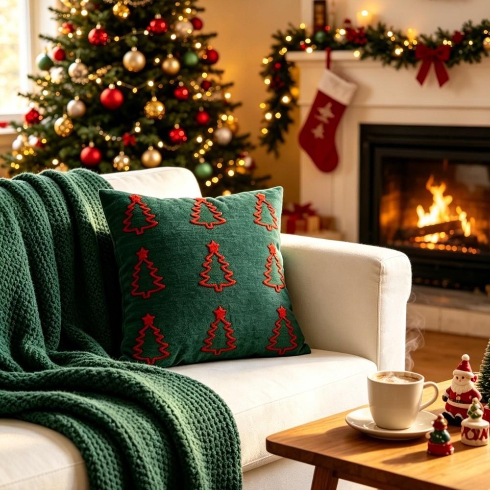 Xmas Tree Embroidered Pillowcase Christmas Tufted Pillow Covers New Throw Pillow Covers Sofa Decor