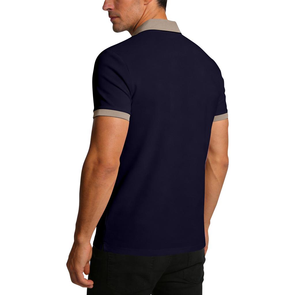 Men's Summer Color-blocked Lapel Short-sleeve T-shirt Casual Sporty Top