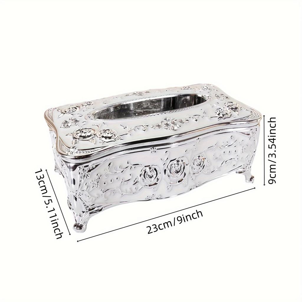 [Rose Pattern Tissue Box] Golden-plated Luxurious Tissue Box - Rose Pattern, European and American Style - Suitable for Multiple Rooms and Occasions