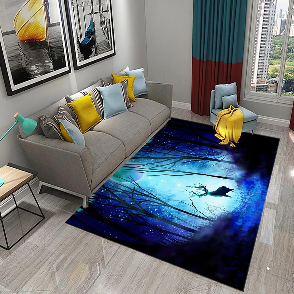 Fantasy Moon Night Forest Carpet Bathroom Non-Slip Mat Black Night Starry Sky Forest Floor Mats Bedroom Living Room Decor Carpet