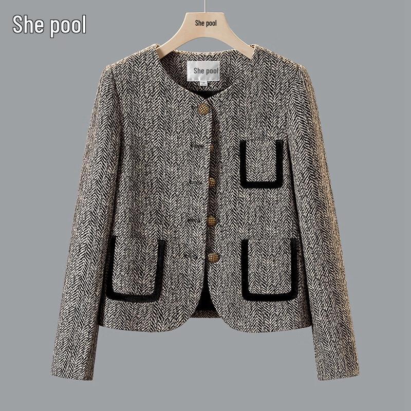 

Tachi Women s French Retro Little Fragrance Style Round Neck Jacket L