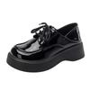 Small leather shoes women's spring and autumn new retro black versatile single shoes lace-up Le platform shoes