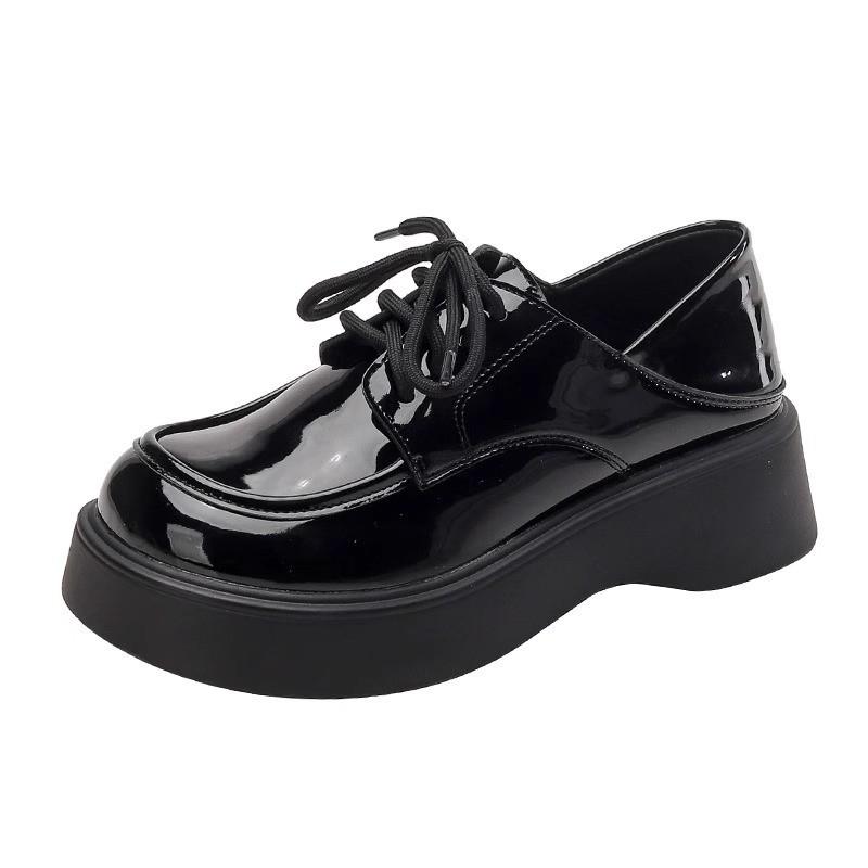 Small leather shoes women's spring and autumn new retro black versatile single shoes lace-up Le platform shoes