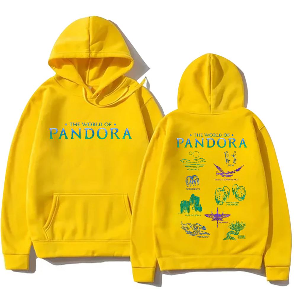 Pandora-world Herren Hoodie Vorderseite Pandora Farbverlauf-Print, Kreaturenkarte Grafik auf der Rückseite, Weiches Fleece-Sweatshirt für Sport und Alltag XL gelb