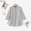 ZANZEA Camicetta a righe con maniche a 3/4 e colletto alto casual da donna