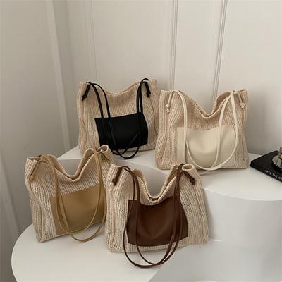Yeni Retro Dokuma Tote Çanta Tatil Hasır Dokuma Tek Omuz Büyük Kapasiteli Alışveriş Çantası Plaj Çantası Anne Çantası