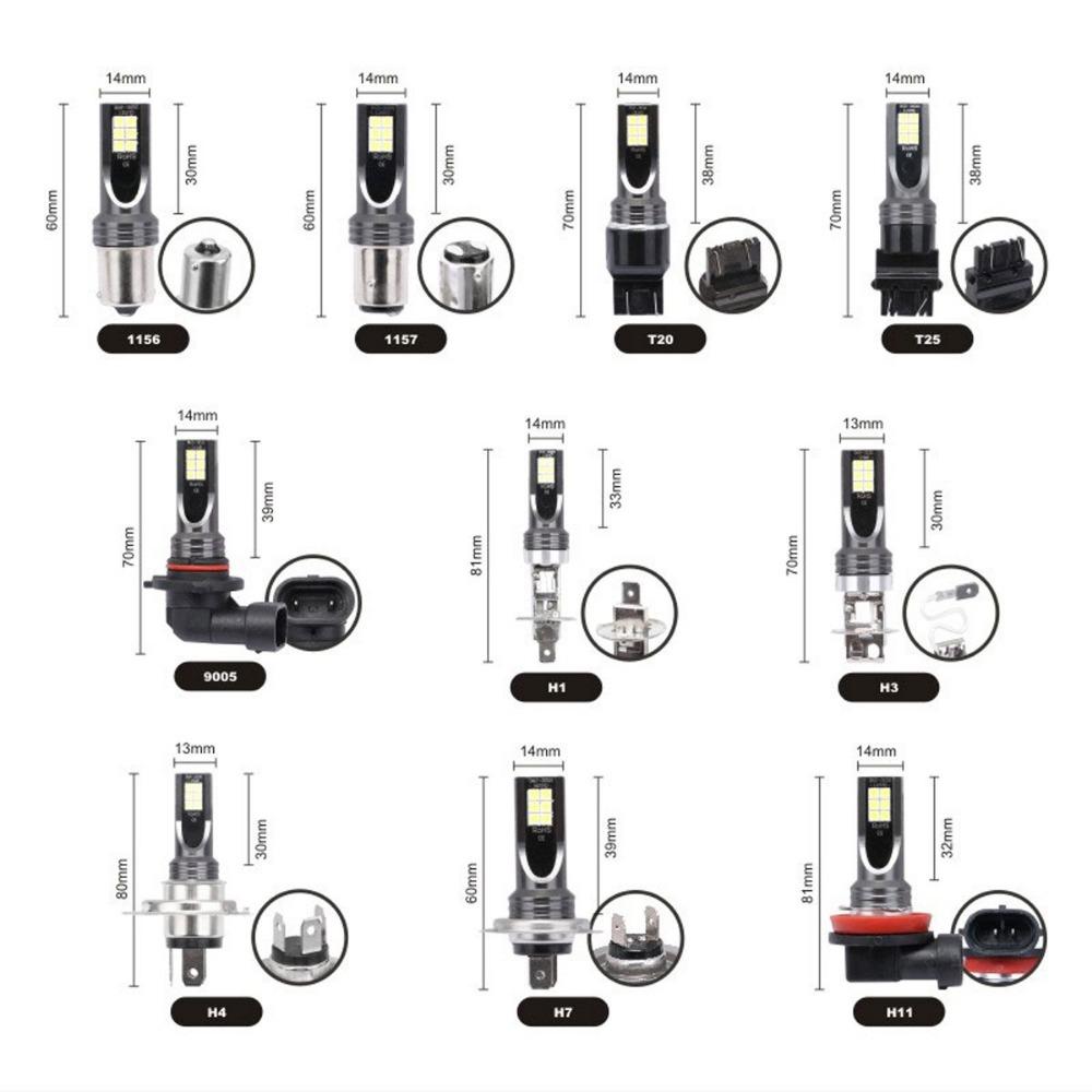 2Pcs  Fog Lights 30SMD H1 H3 H8 H9 H11 LED Car Light Auto H1 H3 H8 H9 H11 Auto Fog Lamps 9005 9006 HB3 HB4 Light 12v 24V 80W