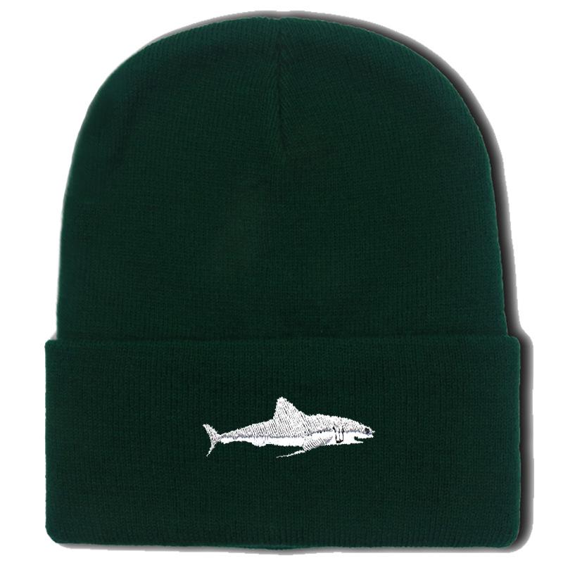 Shark Embroidery Knitted Beanie with Ear Protection for Autumn/Winter - Unisex Casual Hat
