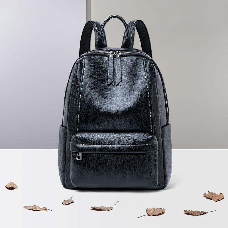 Luxury Cowhide Leather Backpack Ladies Large Capacity Backpack