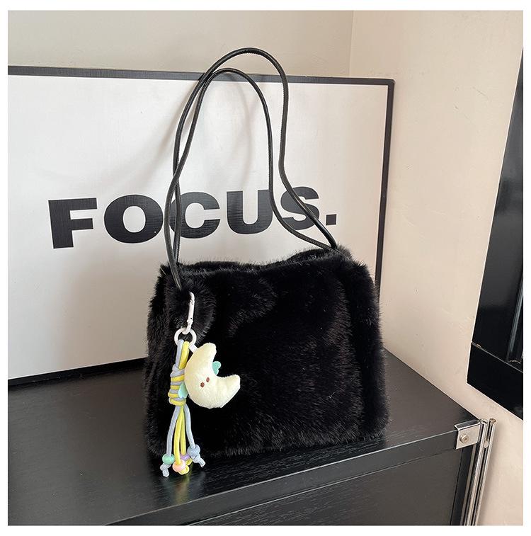 Bolsa Tote Transversal e de Ombro de Pelúcia Fofa Estilo Coreano