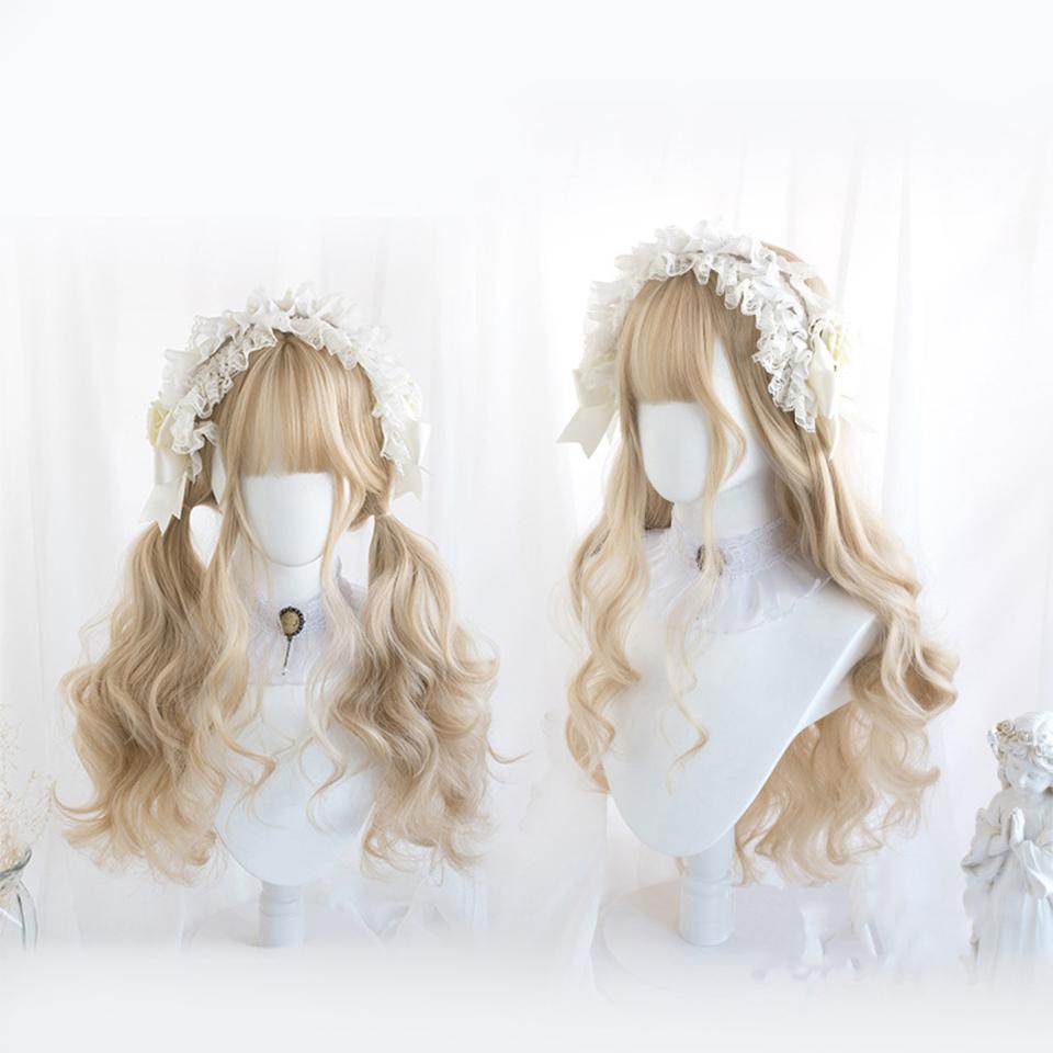 Lolita Synthetic Wig Blue Pink Bob Long Wave Wigs For Women Genshin Impact Wig Cosplay Daily Blonde Purple Wig