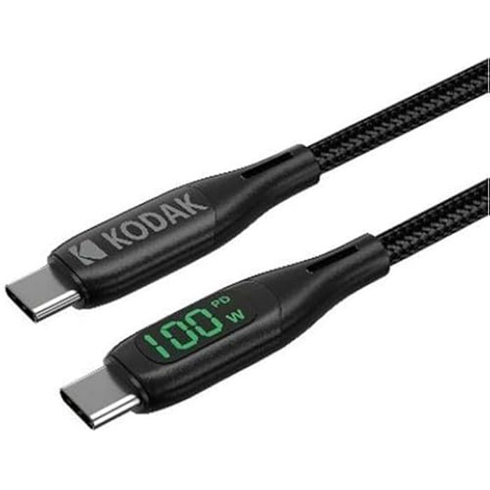 Câble USB-C noir - KODAK - 1 m - Marque: KODAK, Type du Produit: Câble, Type d'Interface: USB-C