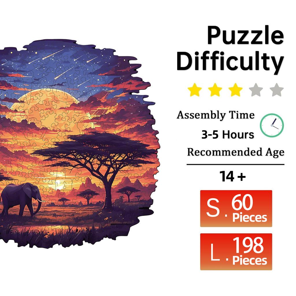 Sunset scenery on the grassland Wooden Puzzle, High Difficulty Toys Puzzle, Concentration Training For Adults