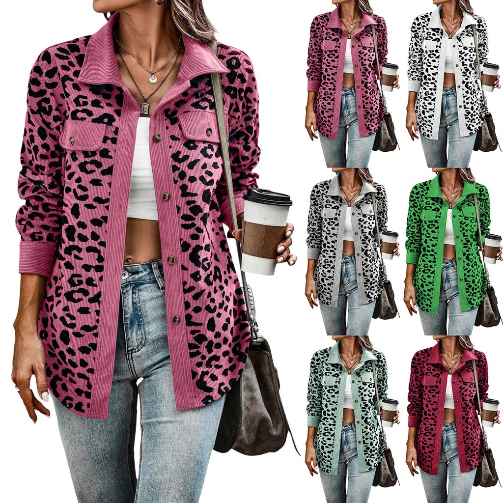 Women's Fashion Geometric Print Button Long Sleeve Casual Jacket for Fall and Winter