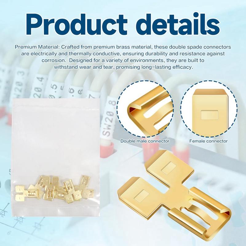 Double Back Spade Connector Quick Disconnect Electrical Two-Way Wire Terminal Adapter Non-Insulated Male Single