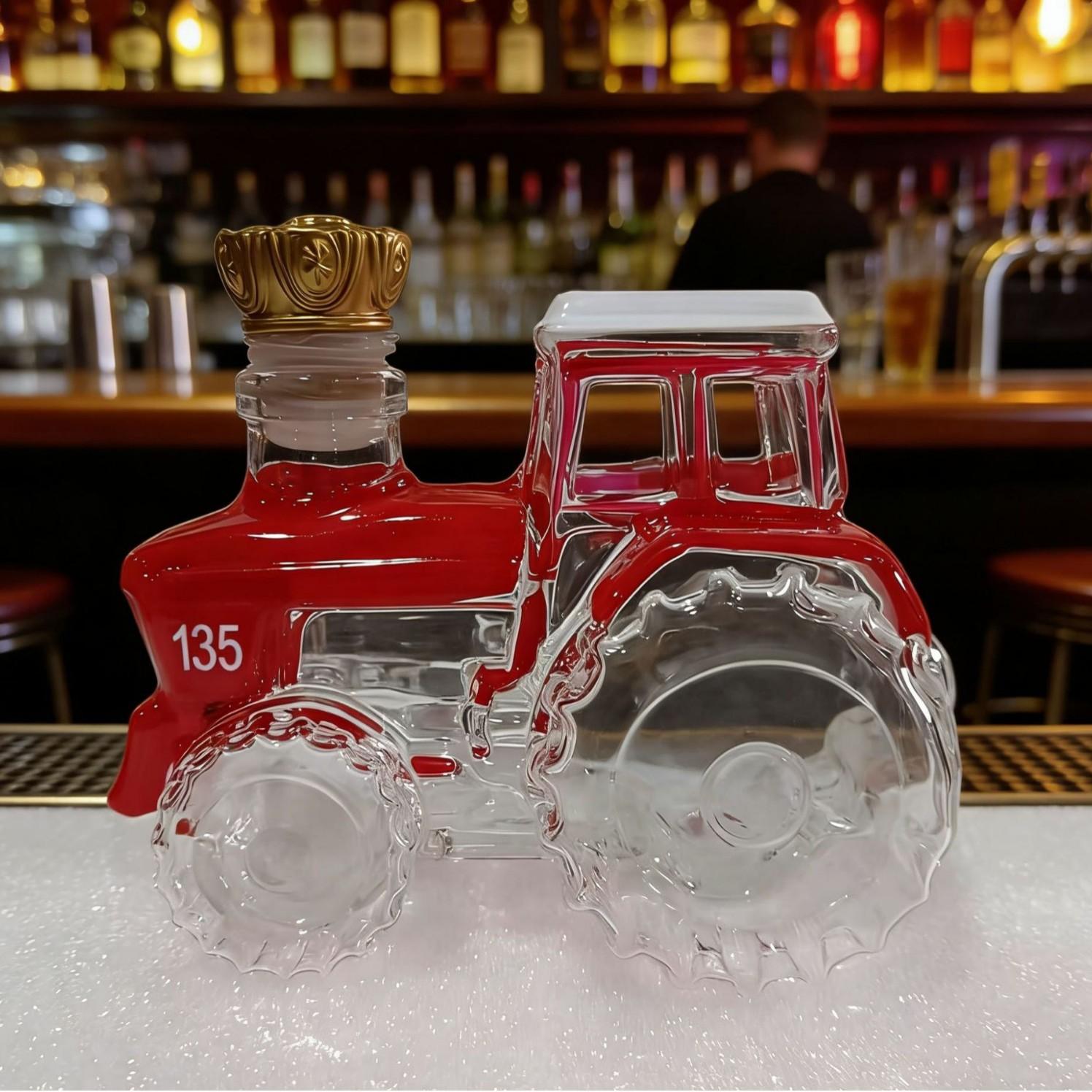 

Red Tractor Shaped Whiskey Decanter, Novelty Farm Themed Glass Liquor Bottle for Bar Decor & Farmer Gifts
