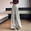 Pantaloni larghi a righe da donna comodi con tessuto misto lana per un look casual primaverile