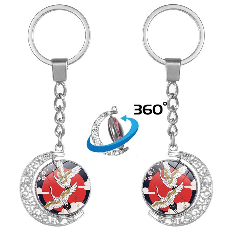 Japanese Wave Ukiyo-e Art Double-Sided Rotating Keychain Pendant