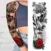1 Sheet Long Sleeve Temporary Tattoos For Men Women Flower Skull Lion Wolf Tiger Nun Fox Compass Tattoo Sticker Body Art Arm Leg