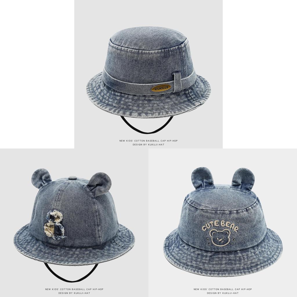 Cartoon Bear Denim Childrens Fisherman Cap With Windproof Design Perfect For Summer Outings