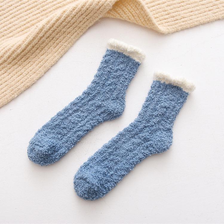 Thickened Coral Velvet Socks Women's Solid Color Indoor Floor Stocking Winter Plush Warm Socks Cold-proof Anti Slip Sock Hosiery