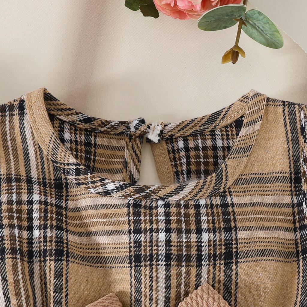 Girls' Sleeveless Plaid Ruffle Dress with Bow