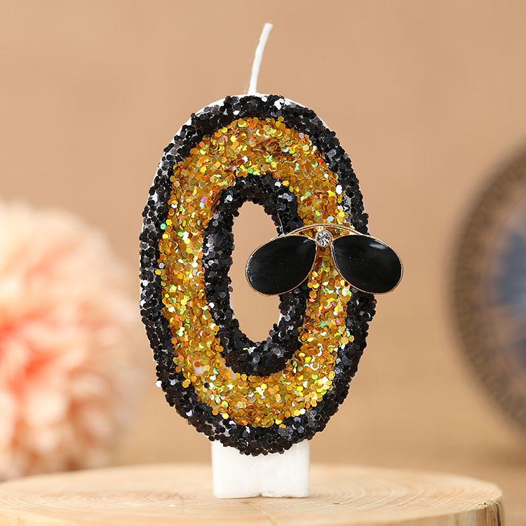 

Y Children Birthday Candles 0-9 Number Yellow Sequins Candle with Sunglasses Festive Candle for Anniversary Cake Party Celebrate