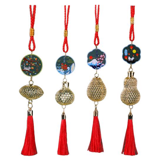 Chinese New Year Decoration Mini Golden Hollow Lantern Ornament Lucky Hanging Tassel Pendant for Fortune Wealth Success Home Kitchen Bonsai Tree Car