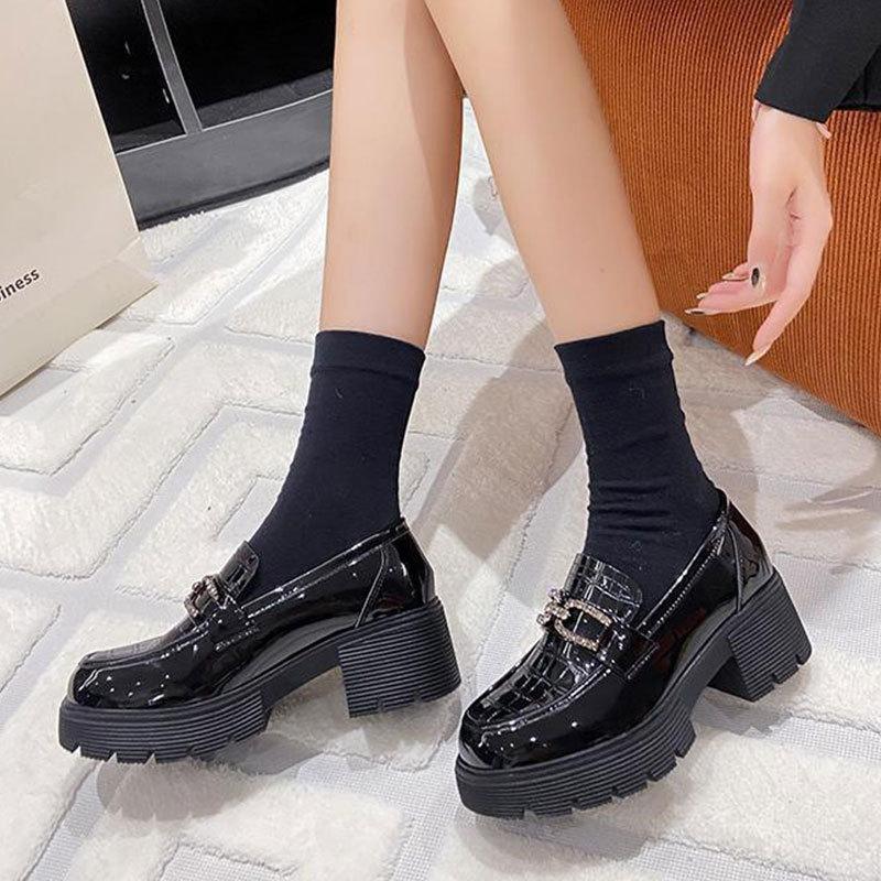 Platform Shoes Children's Super Fire Black Patent Leather Women's New Spring and Autumn British Style Small Leather Shoes