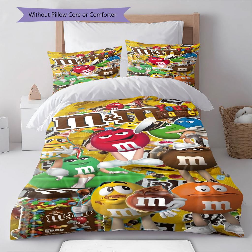 M&M's Bettwäsche mit individuellem Namensmuster, Steppbett-Set, Bettbezug, Kissenbezug, Heim-Geburtstagsgeschenk(1 Bettbezug + 2 Kissenbezüge, ohne Füllung)