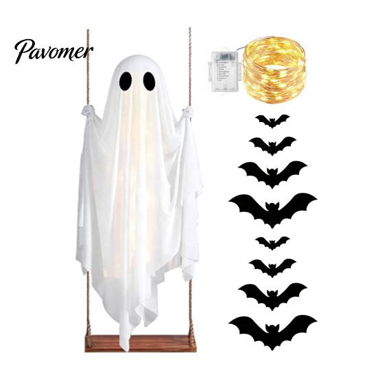 Einfach zu installierende Feiertagsdekoration Halloween Große hängende Schaukel Geist Dekoration, Leuchtend gruselige schwingende atmungsaktive Polyester mit 3D-Fledermäusen für Veranda,