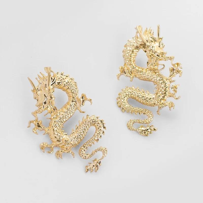Vintage Chinese Style Dragon Stud Earrings for Women Trendy Punk Personality Animal Totem Earrings Statement Jewelry Gift
