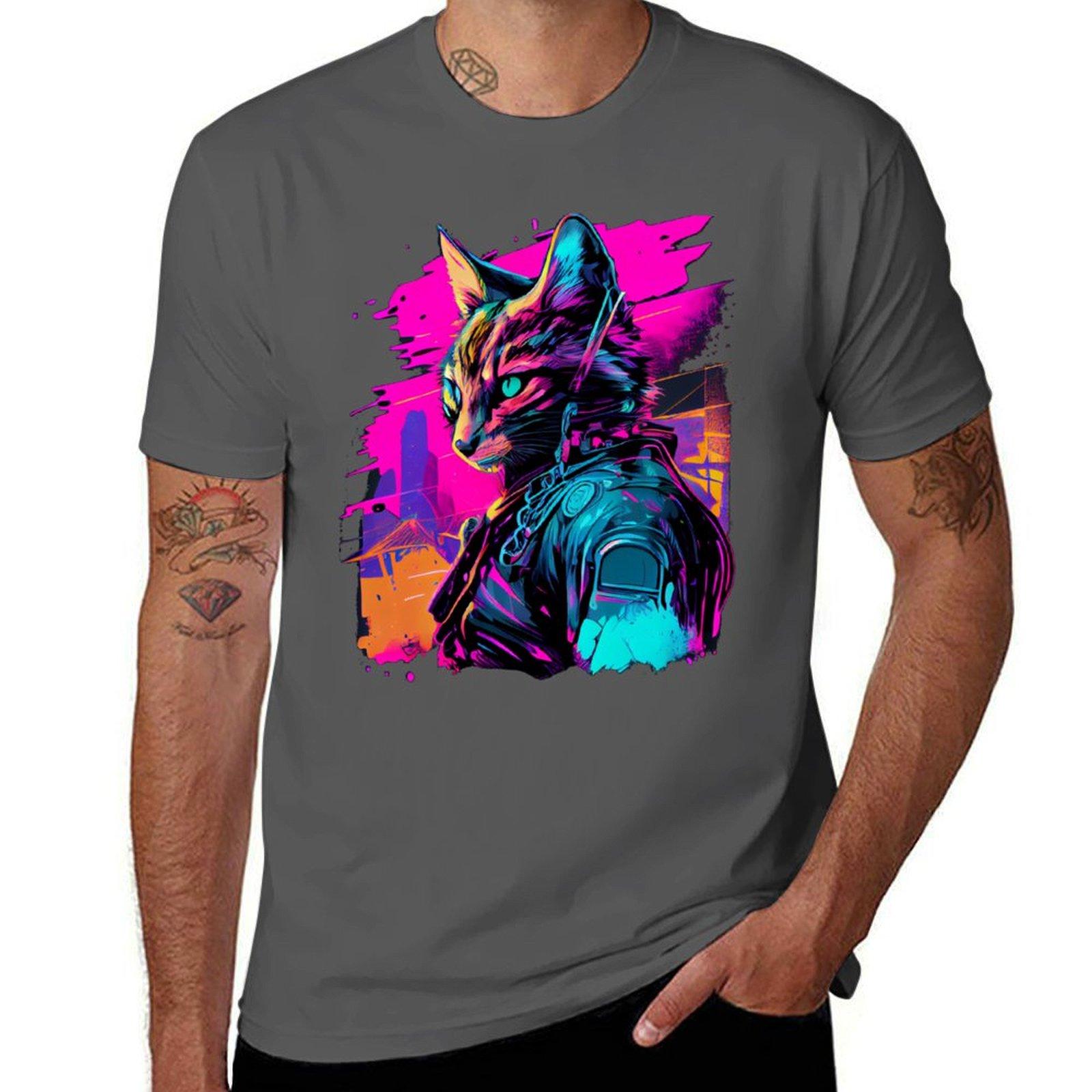 

Футболка Lynx Synthwave футболка мужская однотонные футболки для мужчины с принтом смешная мужская футболка хлопок 100% Футболка 4XL