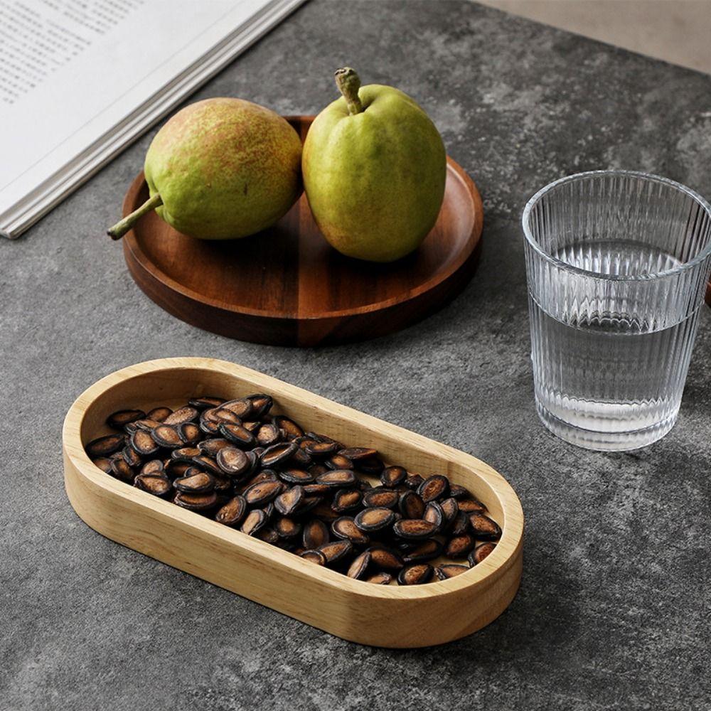 Household Snack Fruit Plate Solid Wood Kitchen Serving Platter Tableware Storage Accessories