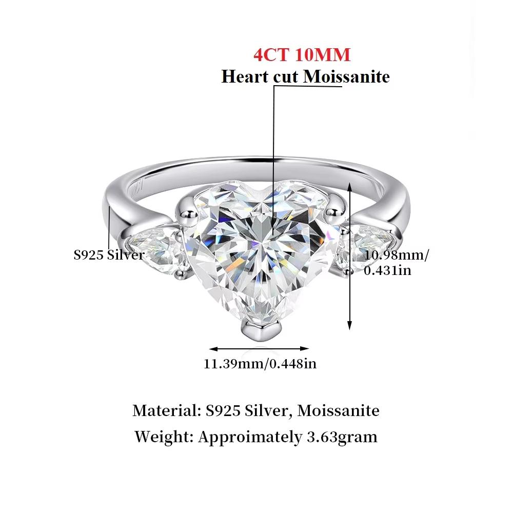 Halaile1-4CT D Color Moissanite S925 Silver Love Heart Ring Classic Fine Jewelry Women Bridal Wedding Elegant Gift